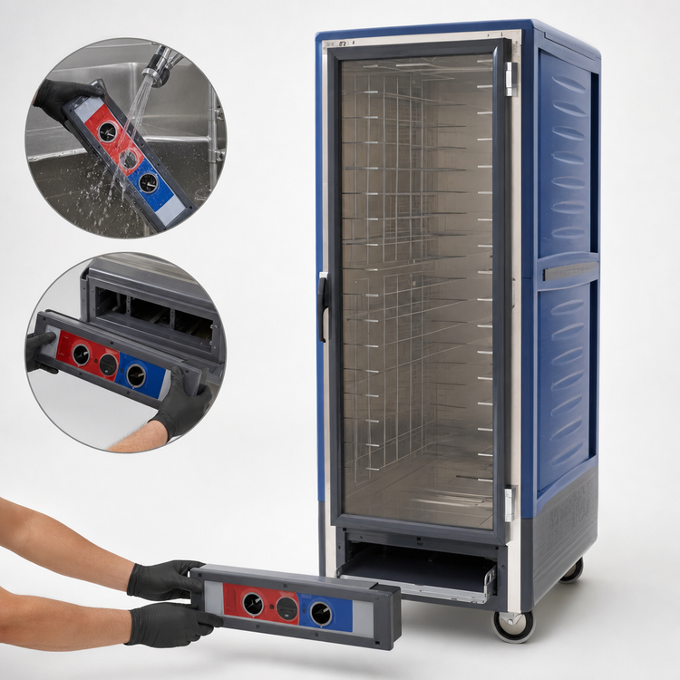 Product image #4 for Metro C5 3 Series Full-Height Mobile Heated Holding and Proofing Cabinet with Clear Polycarbonate Door, Blue, Lower Watt, 35 Pan Capacity