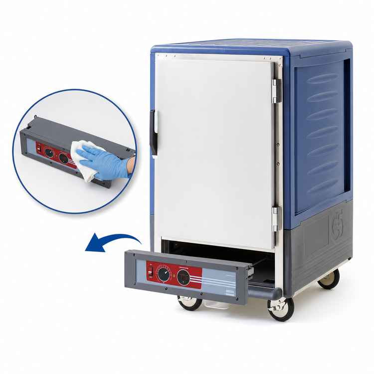Product image #4 for Metro C5 3 Series Low-Watt Half-Height Mobile Heated Holding Cabinet, Blue Insulation Armour, 17-Pan Capacity