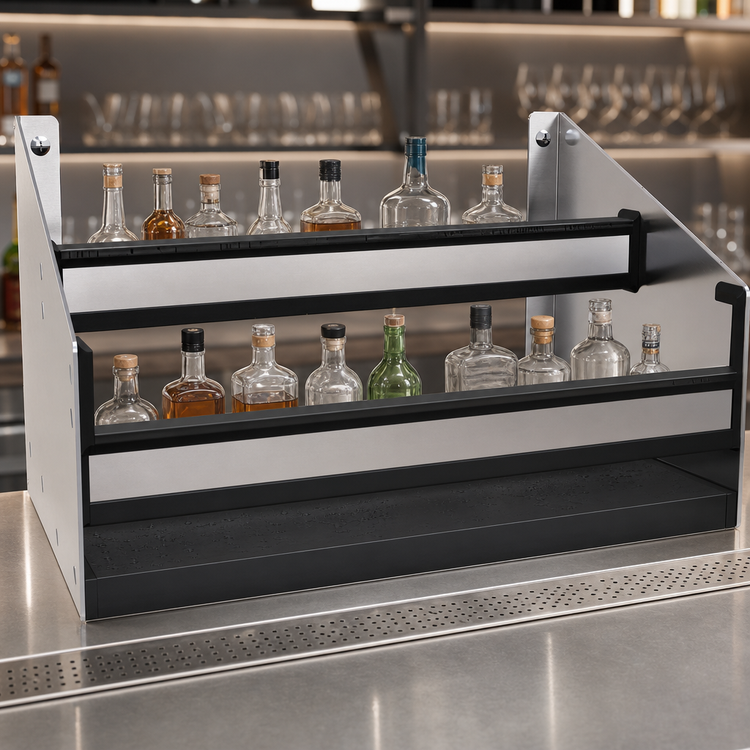 Product image #4 for Glastender 17-Inch Double Stainless Steel Speed Rail with Open Step-and-Rail Design