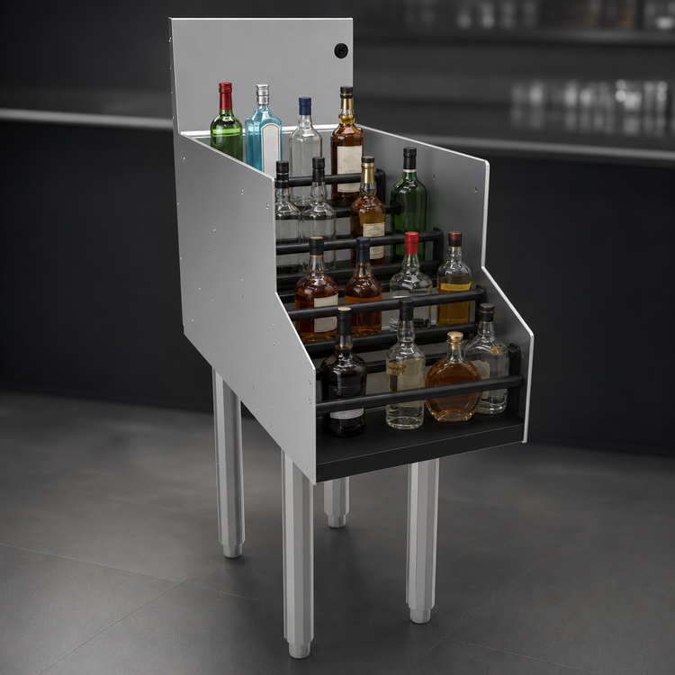 Product image #4 for Glastender 12-Inch Freestanding Stainless Steel Underbar Liquor Steps, 24-Inch Deep, 4-Step