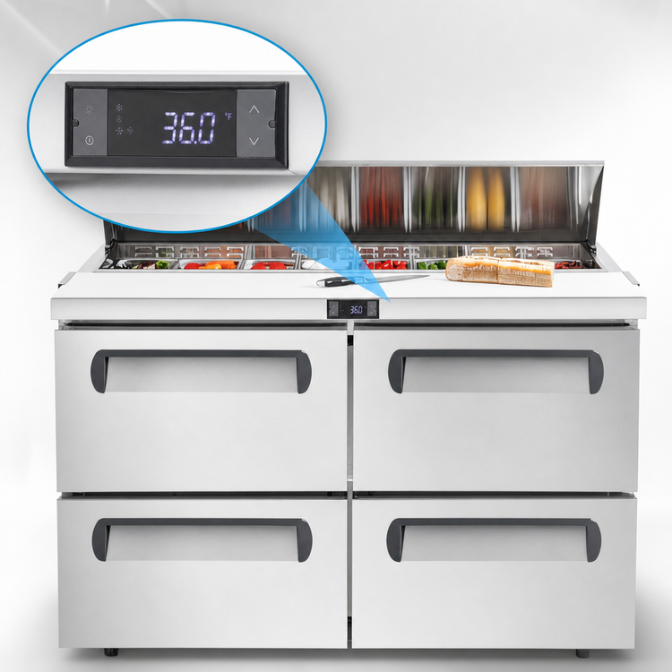 Product image #5 for Migali 60-1/4-Inch Stainless Steel Refrigerated Sandwich Prep Table with Drawers, 16 1/6-Pan Capacity