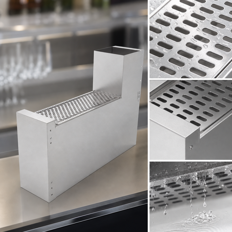 Product image #5 for Top Shelf TSF Series 6-Inch Stainless Steel Underbar Filler Section with Drainboard Top and Backsplash