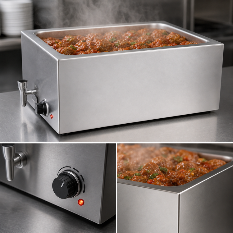Product image #4 for Uniworld Rectangular Countertop Electric Wet Food Warmer with Drain Valve, 1-Compartment, Full-Size Pan Opening