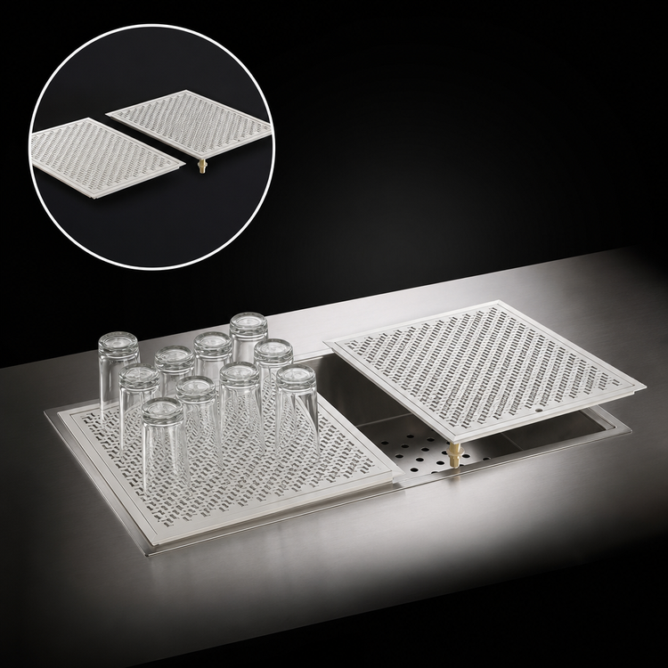 Product image #4 for Perlick 42-Inch Drop-In Stainless Steel Drip Tray Trough with Removable Glass Racks