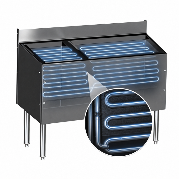 Product image #4 for CHOICE 42-Inch Underbar Combo Ice Bin/Cocktail Unit with 10-Circuit Cold Plate and Bottle Storage