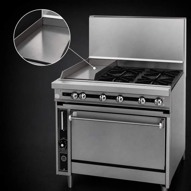 Product image #4 for Titan JTRH-24IP-1ST-36 36 Inch Heavy Duty Gas Range with 24" Plancha and 12" Split Top, Standard Oven