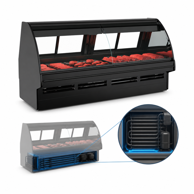 Product image #4 for Fusion® Full-Service Self-Contained Refrigerated Service Case with Curved Lift-Up Front Glass