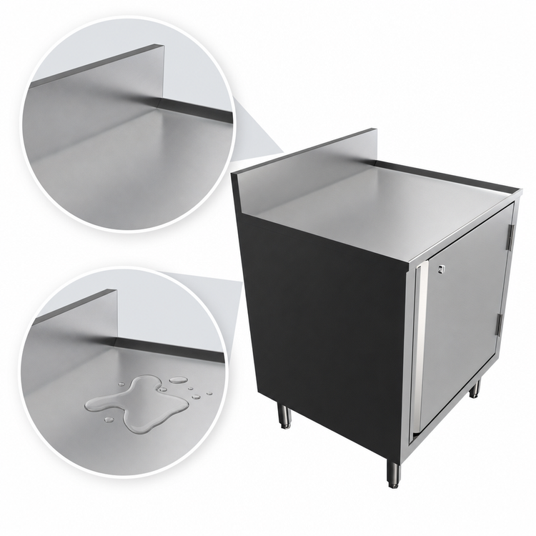 Product image #5 for BK Resources Well Series 24 x 21 Inch Stainless Steel Underbar Cabinet with Flat Top, Raised Edge and Locking Hinged Door