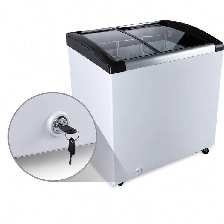 Product image #5 for Omcan Ice Cream Display Chest Freezer, 4.1 Cu. Ft., Curved Sliding Glass Doors