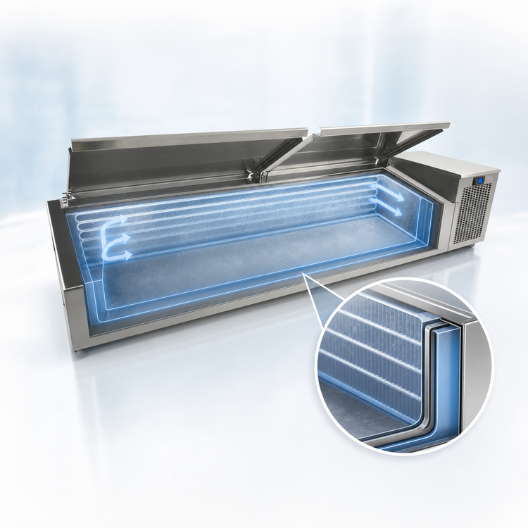 Product image #4 for Randell CR9074-290 74-Inch Countertop Refrigerated Condiment Rail with 8 Pan Capacity
