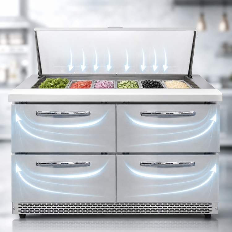 Product image #4 for Continental Refrigerator SW48N18M-FB-D Mighty Top 48" Two-Section Front Breathing Sandwich Unit Refrigerator with Drawers