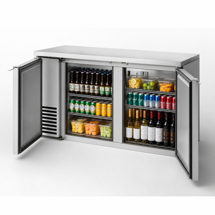 Product image #4 for True 60-1/8 Inch Stainless Steel Two-Section Back Bar Cooler with Solid Locking Doors