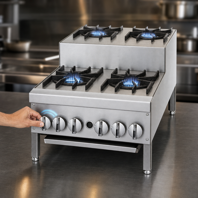 Product image #4 for Supreme JHPE-3-324-F 24" Step-Up Gas Hotplate with (6) Open Burners