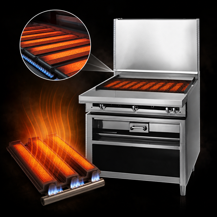 Product image #4 for Titan JTKC-60-RAD 60" Heavy Duty Radiant Gas Charbroiler Range with Cabinet Base