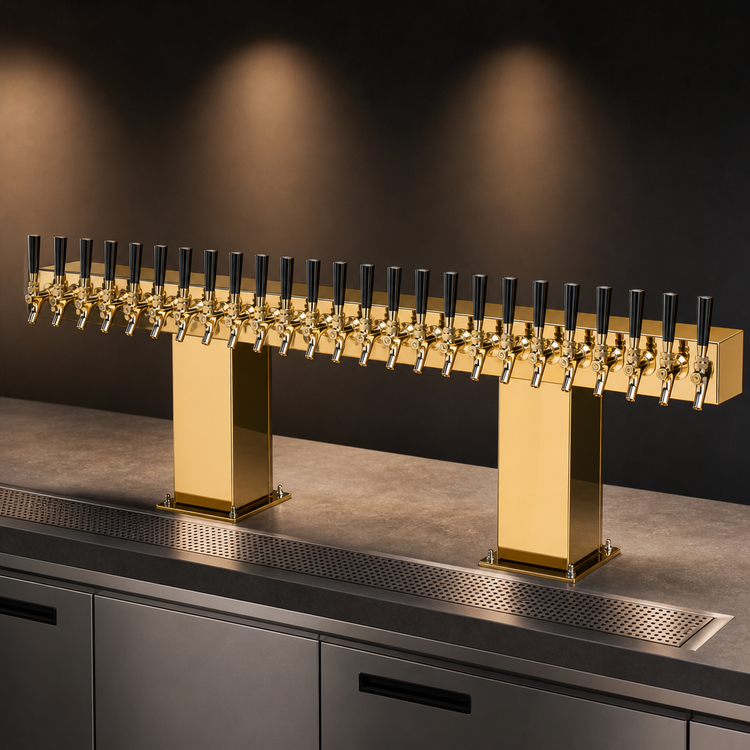 Product image #4 for Perlick Extra High Countertop Bridge Tee Glycol-Cooled Draft Beer Tower, Tarnish-Free Brass, 24 Faucets