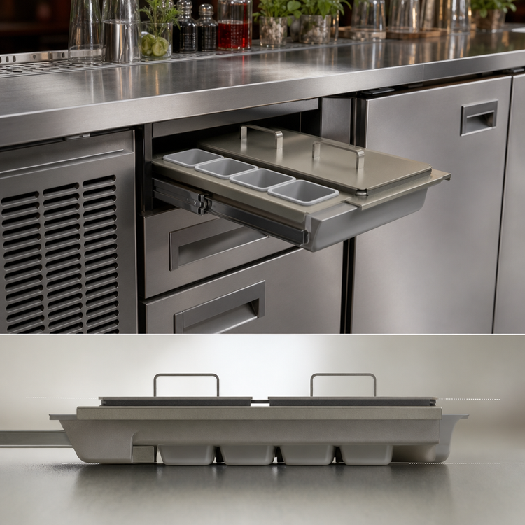 Product image #4 for Glastender Side-Serviced Low-Profile Condiment Drawer Insert for 16-Inch Door Opening, 12-Cup Capacity