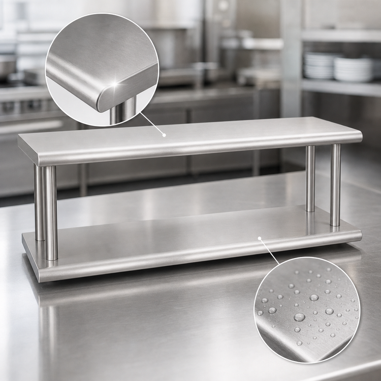 Product image #4 for BK Resources Double Tier Pass-Through Shelf, 24 x 24 Inches, 304 Stainless Steel