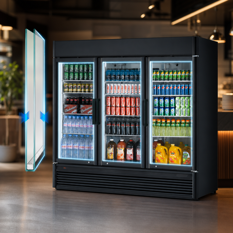 Product image #4 for Turbo Air Super Deluxe 3-Section Self-Contained Glass Door Merchandiser Refrigerator, 68.4 Cu. Ft., Bottom Mount, R290