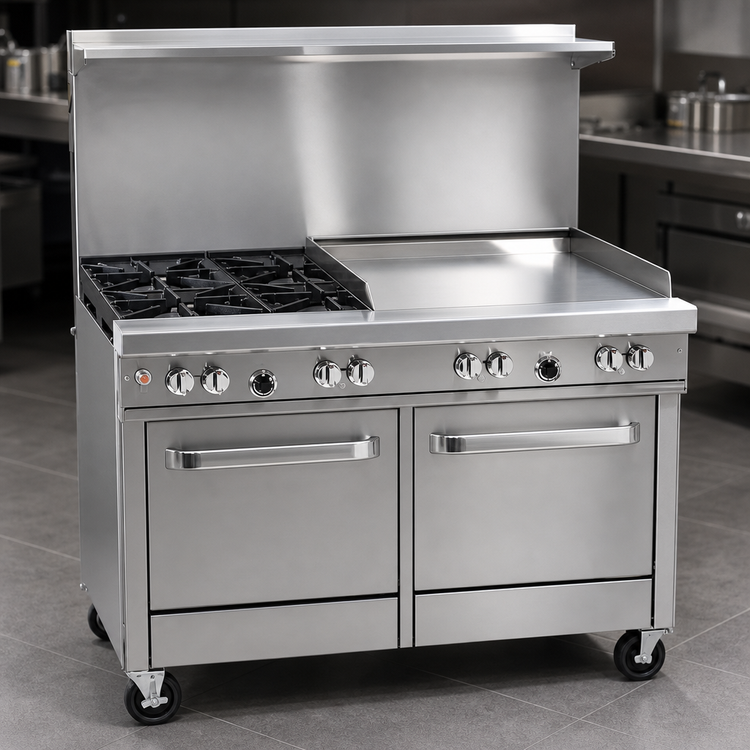 Product image #4 for Southbend Ultimate 48-Inch Gas Restaurant Range with 4 Burners, 24-Inch Thermostatic Griddle, Standard Oven, and Cabinet Base