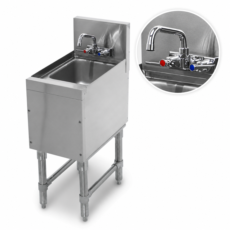 Product image #4 for Advance Tabco Prestige 18-Inch Wide Freestanding Underbar Hand Sink with Splash-Mount Faucet, Stainless Steel