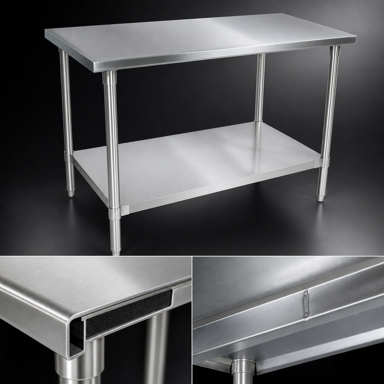 Product image #4 for John Boos Stallion 108-Inch x 30-Inch 14-Gauge 300 Series Stainless Steel Work Table with Stallion Safety Edge and Adjustable Undershelf
