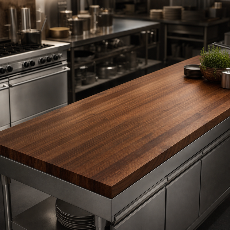 Product image #4 for John Boos Boos Block American Black Walnut Edge Grain Kitchen Countertop with Varnique Finish, 144 x 48 x 3 Inches