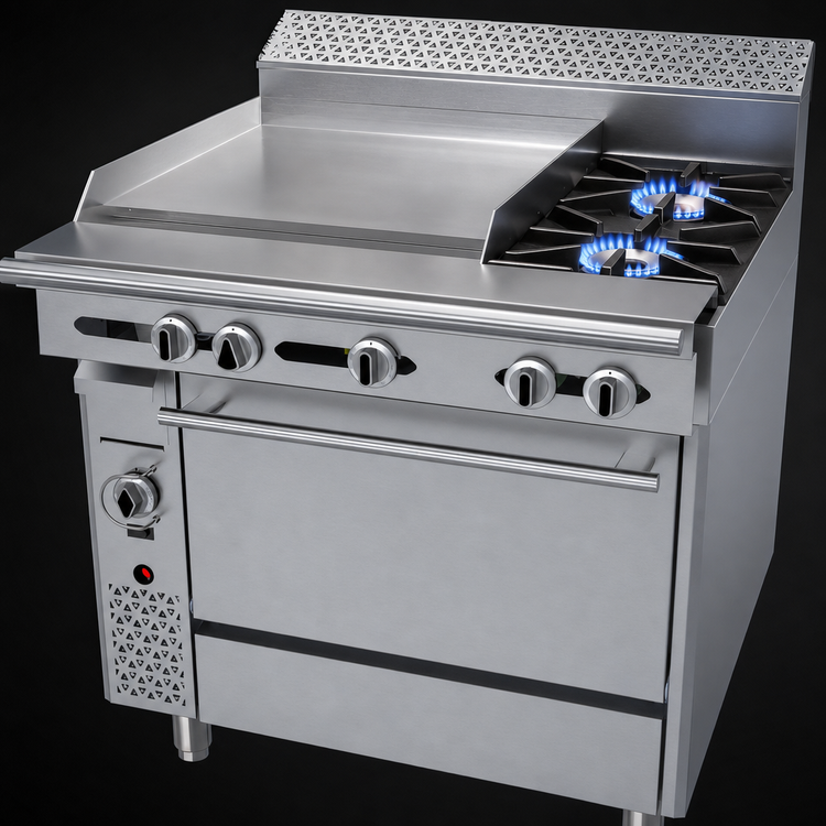 Product image #4 for Garland Cuisine Series 36-Inch Heavy Duty Gas Combination Top Range with 2 Open Burners, 24-Inch Thermostatic Griddle and Convection Oven