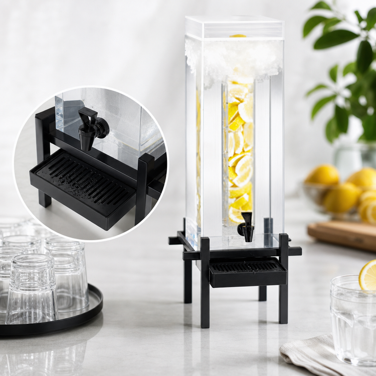 Product image #4 for One by One 5 Gallon Acrylic Infusion Beverage Dispenser with Drip Tray and Black Metal Base