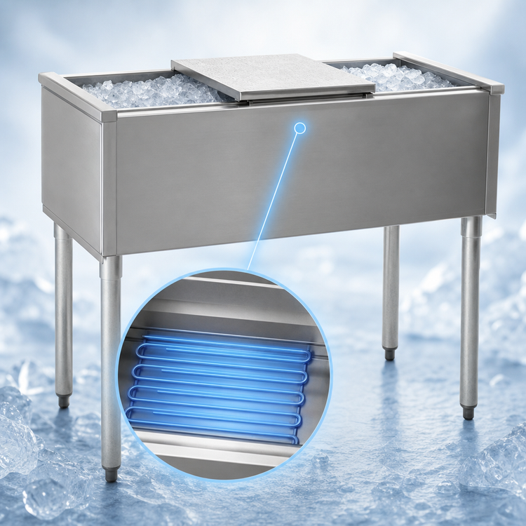 Product image #4 for Eagle Group 2200 Series Underbar Pass-Thru Ice Bin with Built-In 7-Circuit Cold Plate, 125 lb. Capacity, 36-Inch W x 18-Inch D