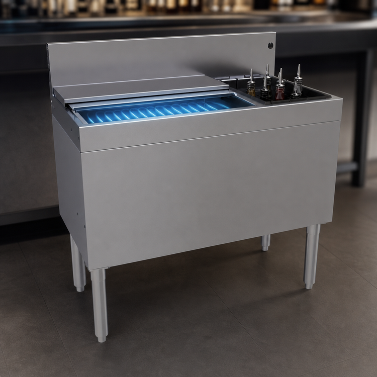 Product image #4 for Glastender Extra Deep Underbar Ice Bin/Cocktail Unit with 10-Circuit Cold Plate and 6-Bottle Storage, 36 Inch W x 19 Inch D