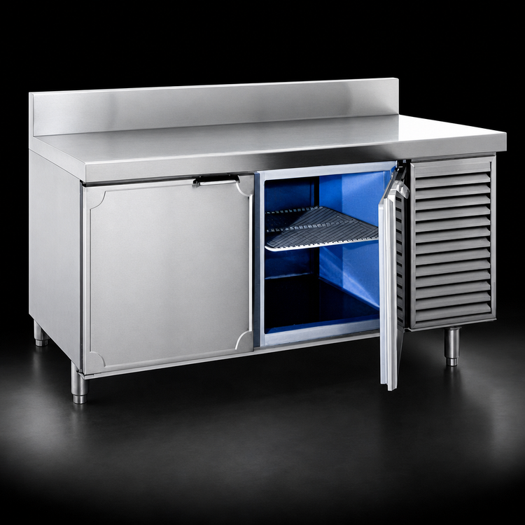 Product image #4 for La Rosa Refrigeration 62-Inch Two-Section Reach-In Worktop Freezer Base with Doors, Self-Contained Side-Mounted, Stainless Steel