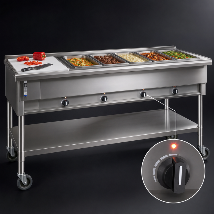 Product image #4 for Eagle Group Portable Electric Hot Food Table with 5 Dry Wells, Open Base, and Cutting Board