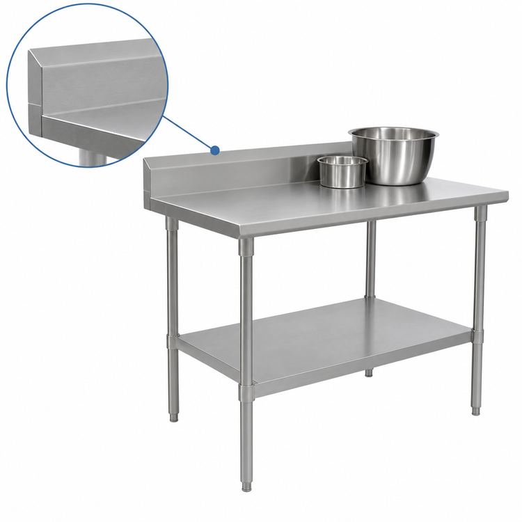 Product image #4 for John Boos Stallion 84" x 30" Stainless Steel Work Table with 5" Backsplash, Safety Edge, and Galvanized Undershelf