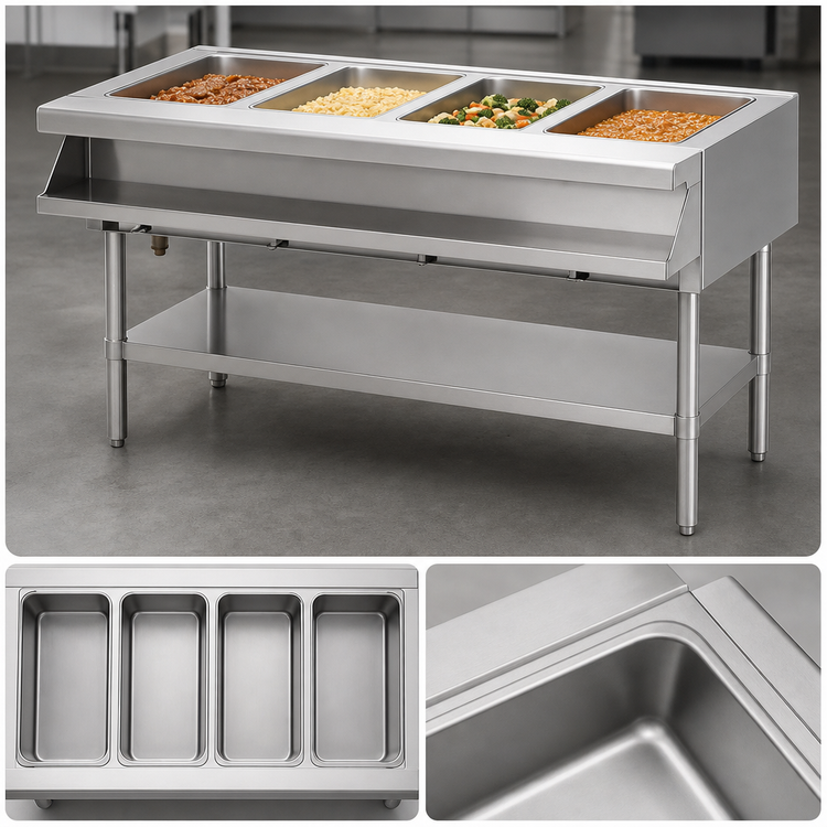 Product image #4 for Eagle Group Electric Sealed Well Hot Food Table with Open Shelf Base, 4 Wells, 63-1/2 Inch Wide