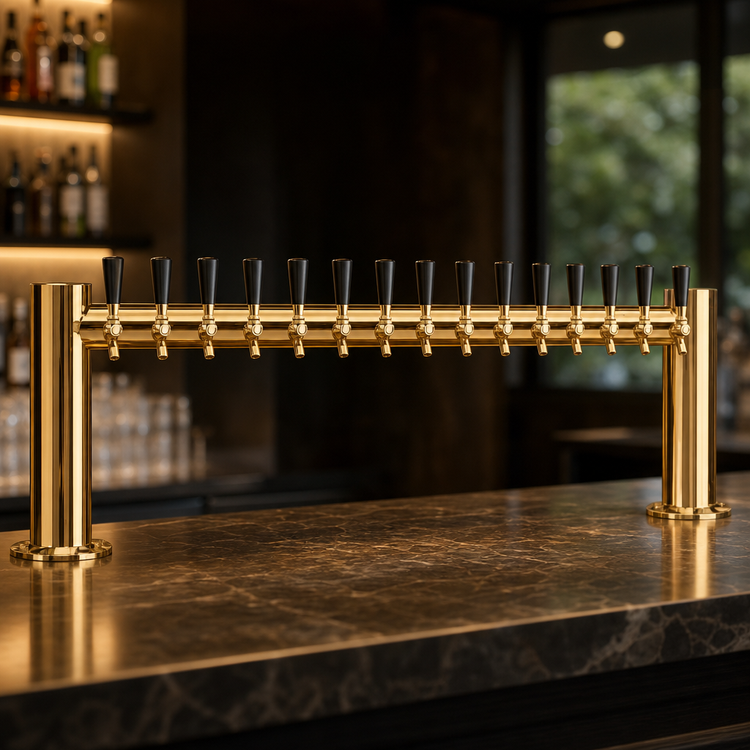 Product image #4 for Metropolis H 50-Inch Wide Countertop 14-Faucet Glycol-Cooled Draft Beer Tower, PVD Brass Finish