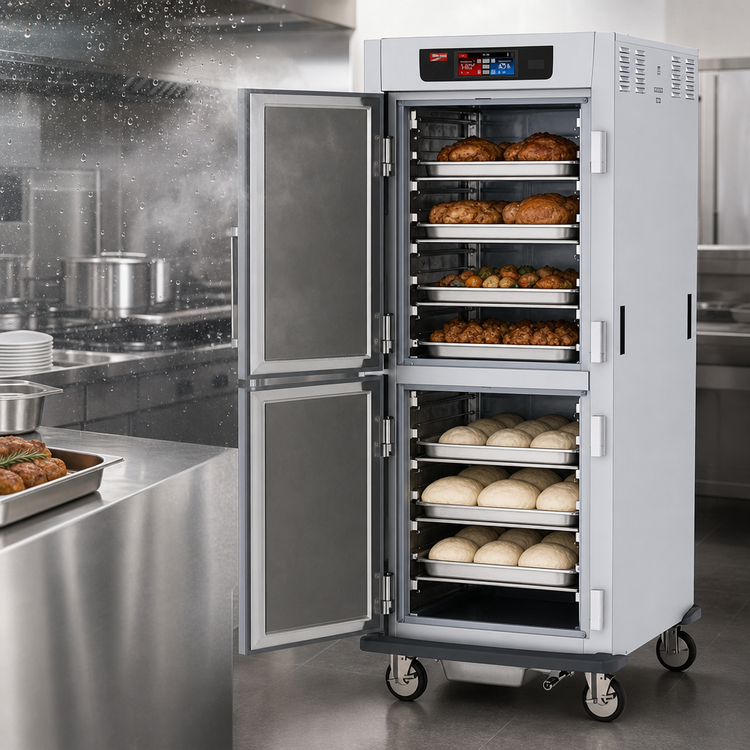 Product image #4 for Metro C5 9 Series Mobile Full-Height Pass-Thru Controlled Humidity Heated Holding and Proofing Cabinet, 17-Pan, Solid Dutch Doors, Lip Load Slides