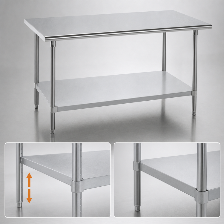 Product image #4 for Advance Tabco 144-Inch x 24-Inch 16-Gauge 304 Stainless Steel Work Table with Galvanized Undershelf