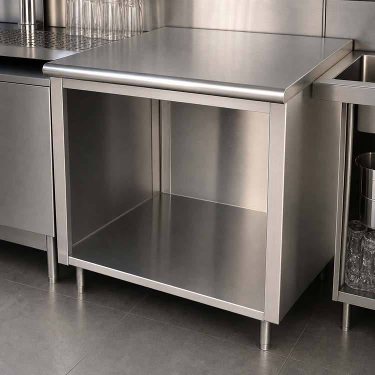 Product image #4 for Advance Tabco 60-Inch x 24-Inch 14-Gauge 304 Stainless Steel Underbar Work Table with Open Front Cabinet Base