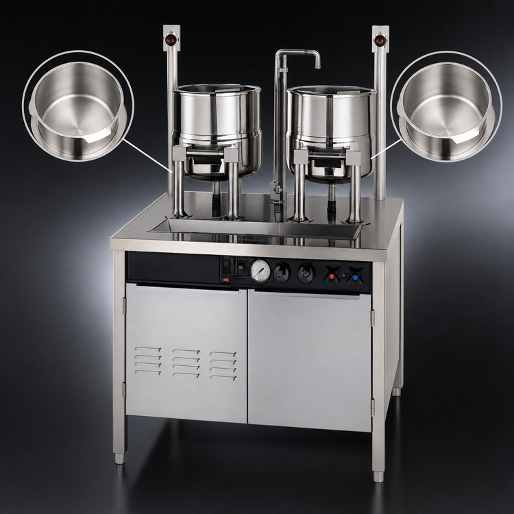 Product image #4 for Groen Electric Double 20-Quart Hand-Tilt Kettle Cabinet Assembly with 36-Inch Stainless Steel Base