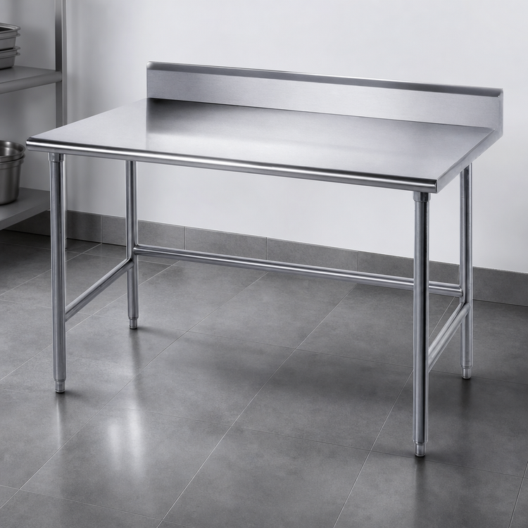 Product image #4 for Advance Tabco 144-Inch x 36-Inch 16-Gauge 430 Stainless Steel Work Table with 5-Inch Backsplash