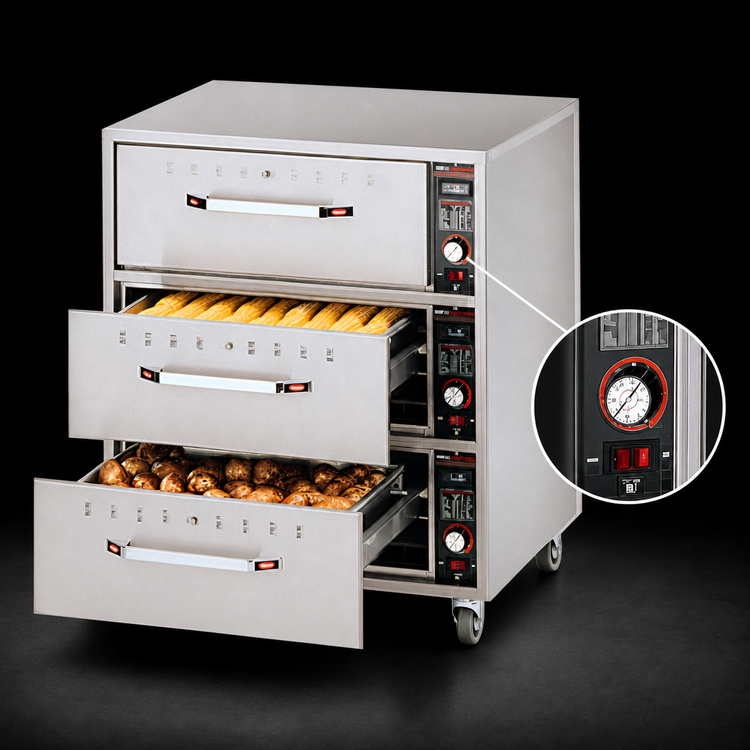 Product image #4 for Hatco Free-Standing Three-Drawer Stainless Steel Warming Drawer Unit, 120V