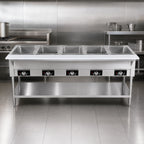 Thumbnail image #4 for Serv-Ware EST5-2 5-Well Open Well Electric Steam Table, Stainless Steel, Open Shelf Base, 220-240V