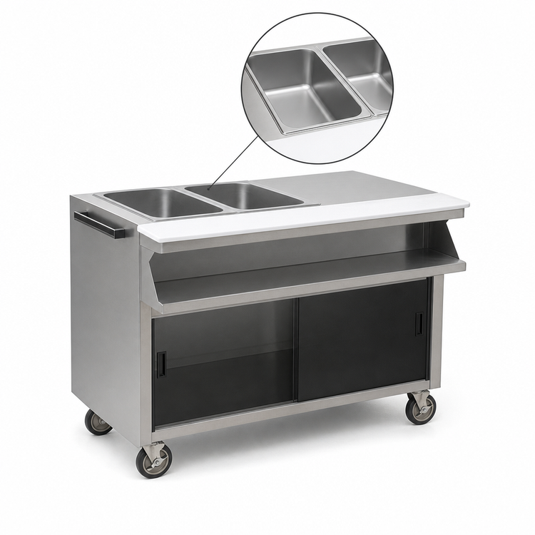 Product image #4 for Spec-Master Mobile Electric Sealed Well Hot Food Table with 2 Wells, Sliding Doors, 240V/3-Phase