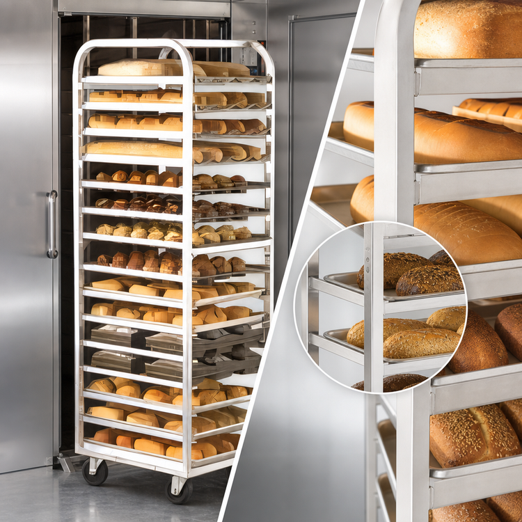 Product image #4 for Adamatic/Revent Roll-In Oven Rack with A-Lift, Single End Load, 15-Pan Capacity
