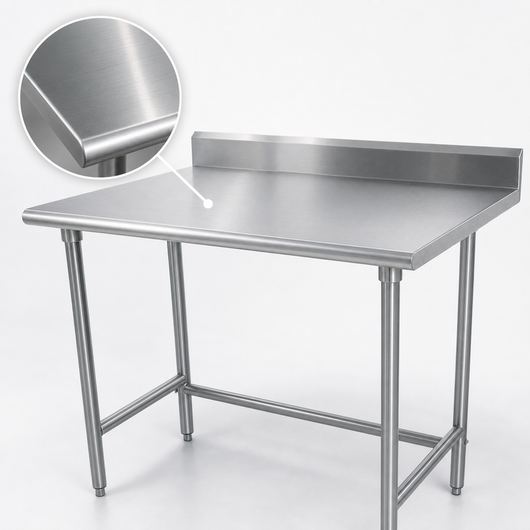Product image #4 for Advance Tabco Special Value Series Open Base Stainless Steel Work Table with 5-Inch Rear Backsplash, 84-Inch x 24-Inch