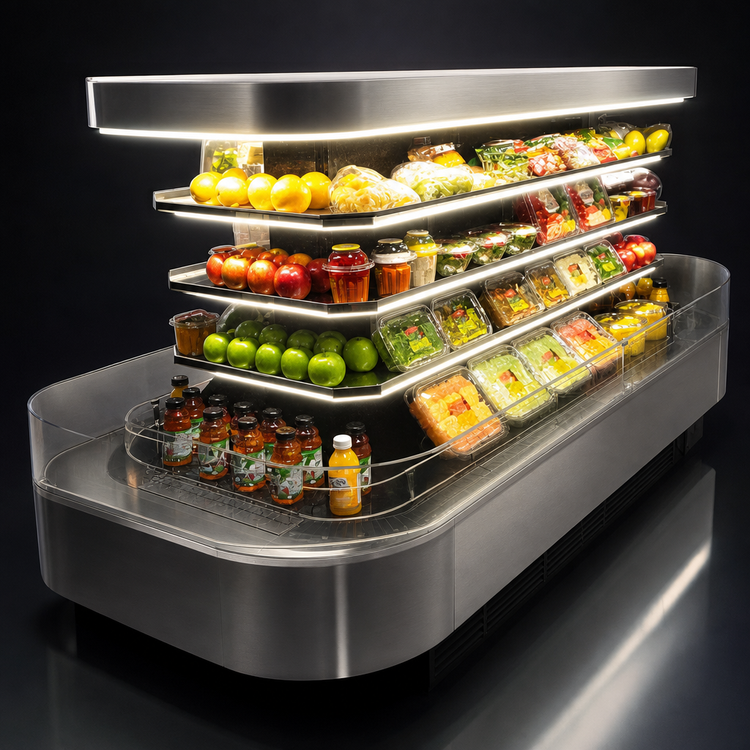 Product image #4 for Howard-McCray 42 Series 84-Inch Island Open-Air Merchandiser, Stainless Steel, LED Shelves