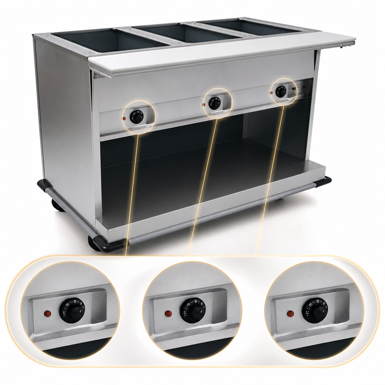 Product image #4 for Spec-Master PHT3OB-208 3-Well Electric Portable Hot Food Table with Cutting Board