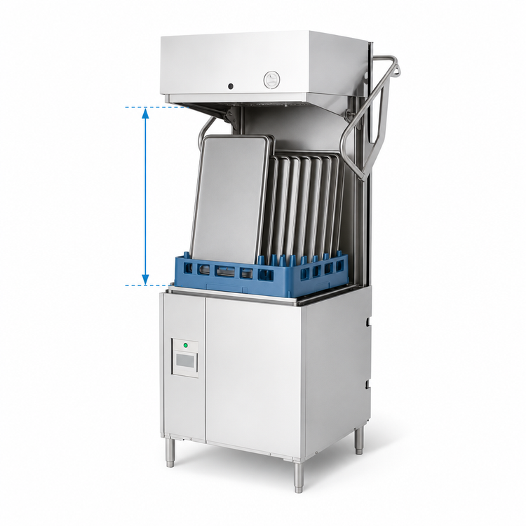 Product image #4 for Genesis Extended Hood Door-Type Dishwasher with 27-Inch Tray Opening, Ventless Heat Recovery and High-Temp Sanitizing