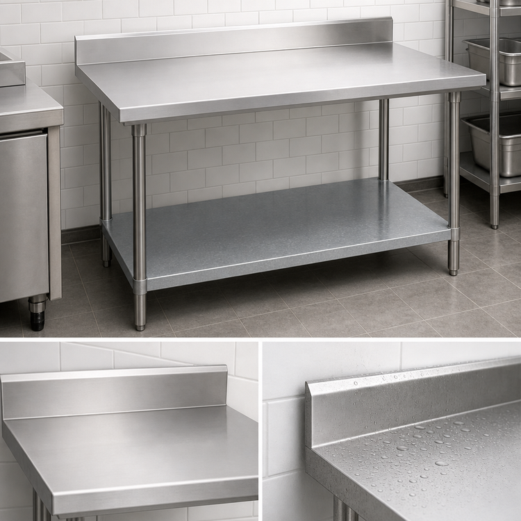 Product image #4 for Advance Tabco 84" x 24" 304 Stainless Steel Work Table with 5" Backsplash and Galvanized Undershelf