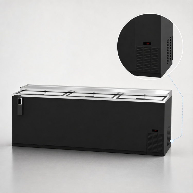 Product image #4 for Hoshizaki Three-Section Reach-In Refrigerated Bottle Cooler, 95 Inch Wide, Side-Mount Self-Contained
